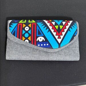 Tribal Pattern Gray and Blue Clutch